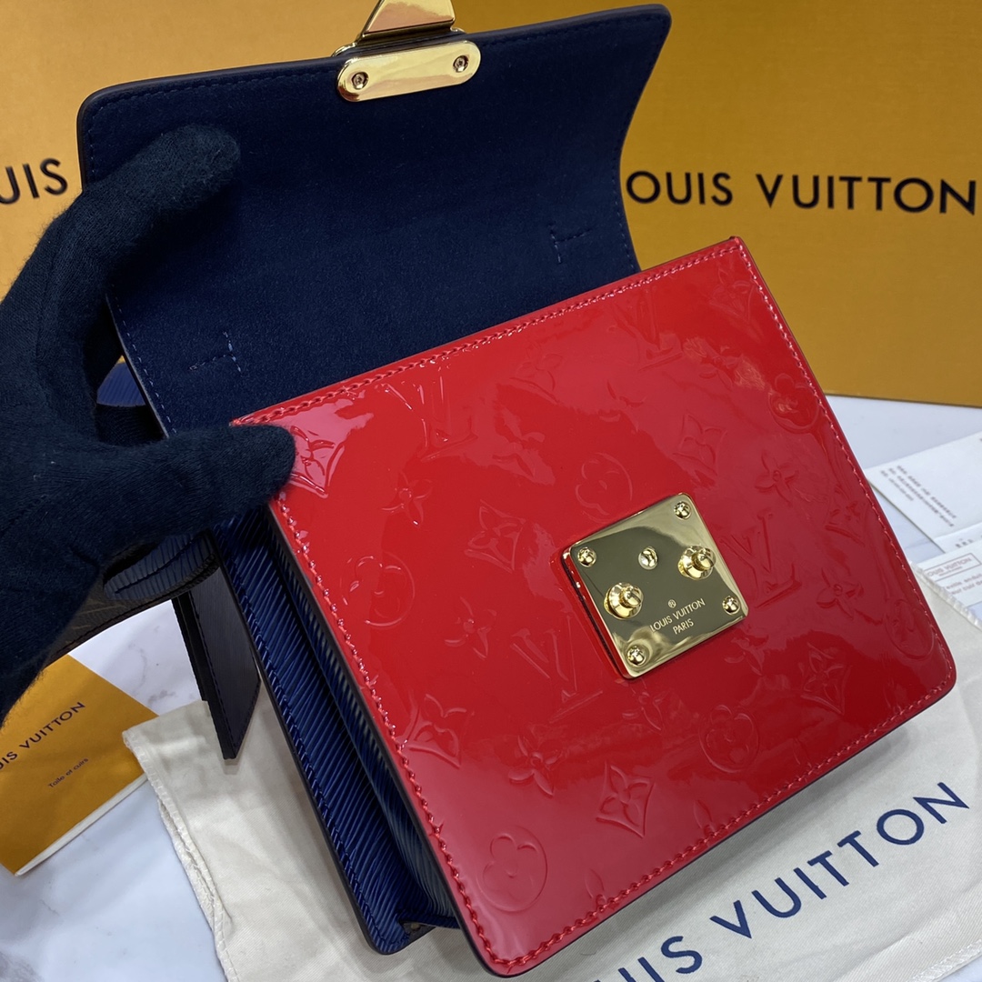 Louis Vuitton SPRING STREET Handbag Monogram Vernis Patent M90505 Scarlet Red